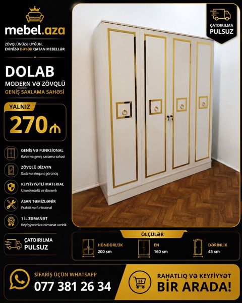 Yeni, 4 qapılı, Açılan, Düz dolab — Bakı