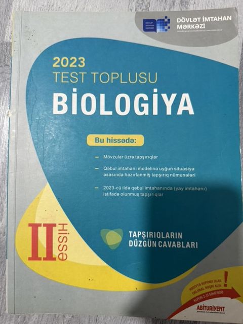 Məhsul: 2023 Test Toplusu – Biologiya (II hissə), Dövlət İmtahan — Masazır