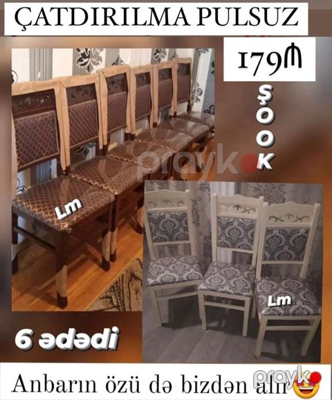 Məhsul: Oturacaq/Stul dəsti Sifarişlə hazırlanır, yeni Dəst: 6 — Bakı