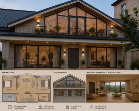 Mansard tipli ev layihəsi – geniş panoram pəncərələr və yüngül metal — Mehdiabad