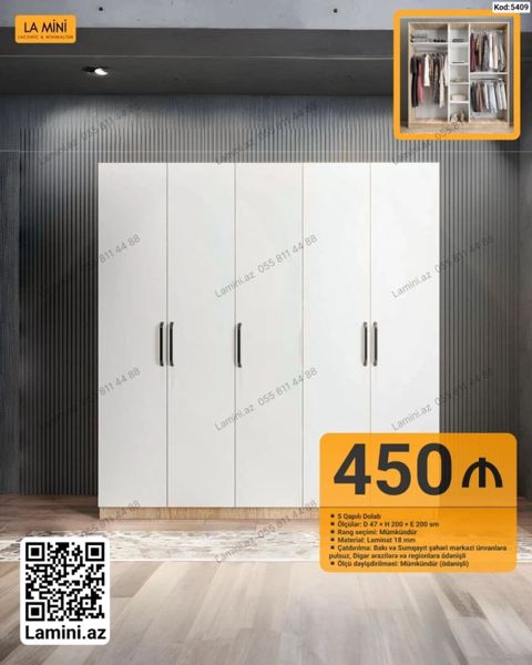 LA Mını – 5 qapılı dolab (Kod: 5409) - Ölçü: D 47 H 200 E 200 sm — Bakı