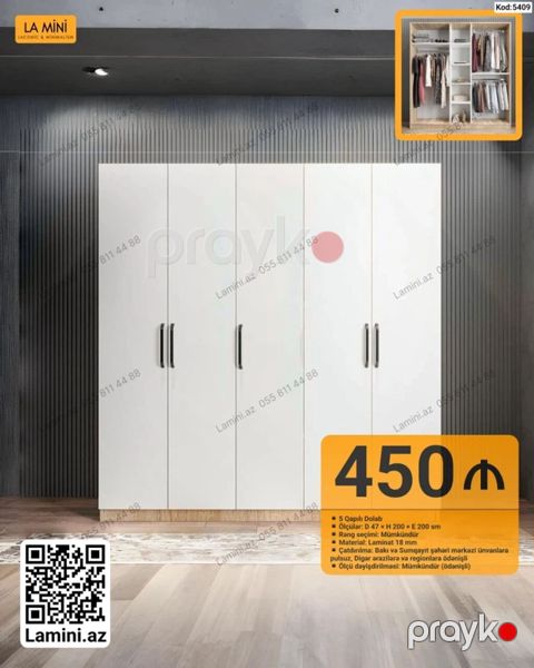 LA Mını 5 qapılı dolab - Kod: 5409 - Qiymət: 450 - Ölçü: D 47 H — Bakı