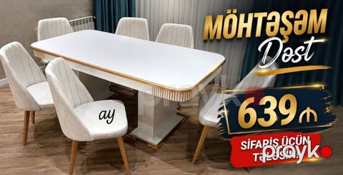 Möhtəşəm Dəst – yemək otağı üçün masa və 6 ədəd stul komplekti — Bakı
