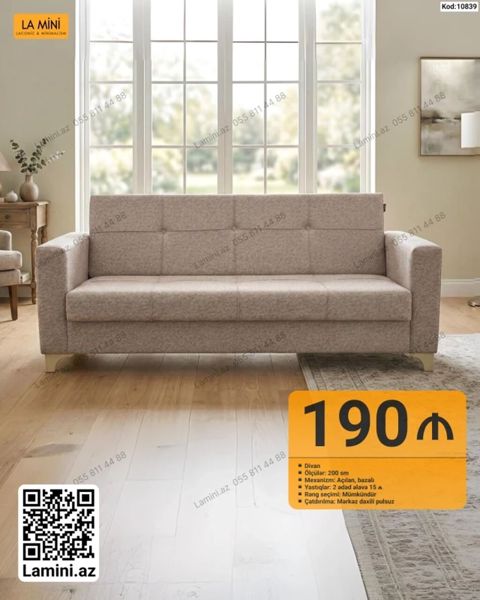 La Mini – Divan (Kod: 10839) - Ölçü: 200 sm - Mexanizm: Açılan — Bakı