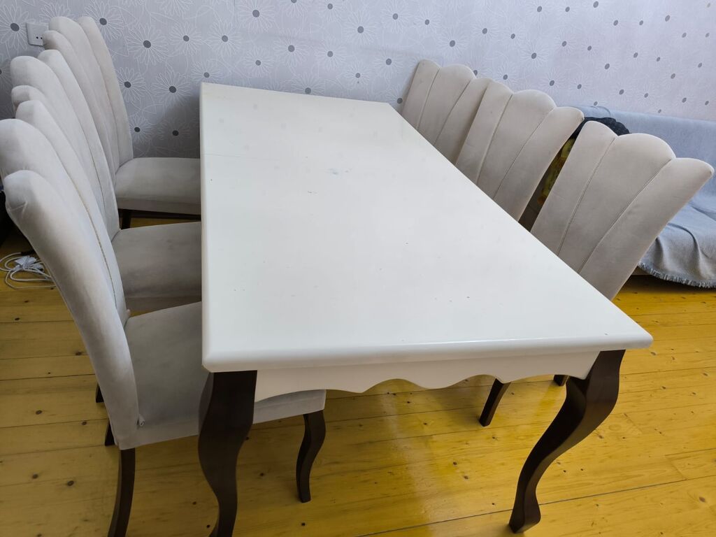 Qonaq otağı üçün, İşlənmiş, Açılmayan, Dördbucaq masa, 8 stul — Mebel, Bakı (2)