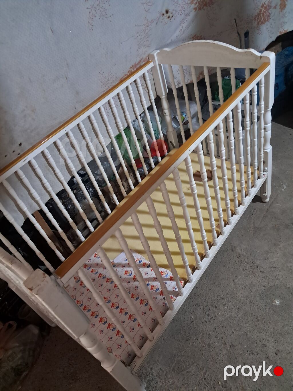 Ağ rəngli taxta beşik - Material: möhkəm taxta, dairəvi frezəli — Mebel, Masazır (3)