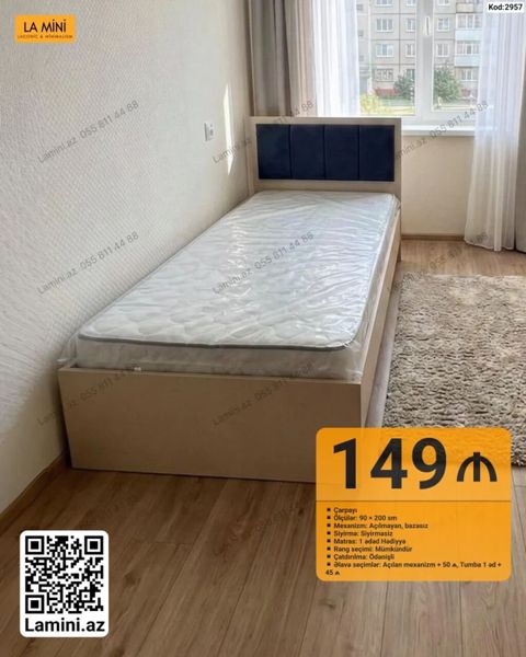 Çarpayı – Kod: 2957 - Ölçü: 90 x 200 sm - Mexanizm: Açılmayan — Bakı