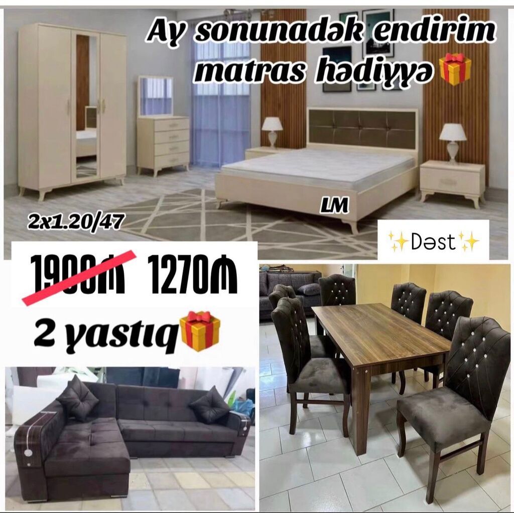 *Yataq dəsti+divan+masa dəsti* Çatdırılma + quraşdırılma şəhər daxili — Mebel, Bakı