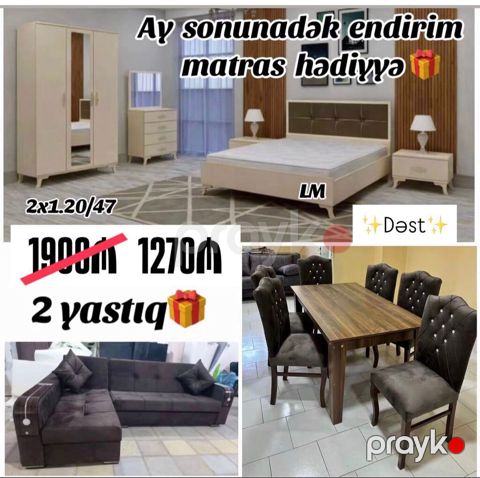 Mebel dəsti – yataq otağı, qonaq otağı və mətbəx üçün tam həll Yataq — Bakı