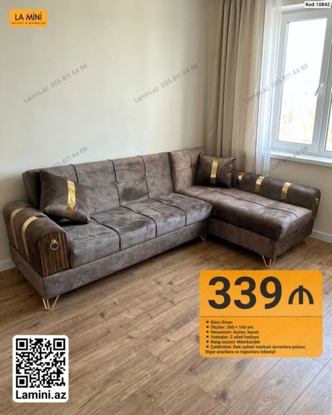 Məhsul: Künc Divan (Kod: 10842) - Ölçülər: 260 160 sm - Mexanizm — Bakı