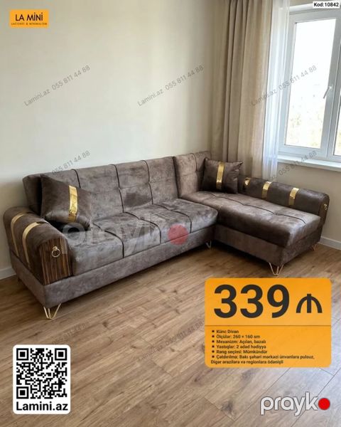 Künc divan – La Mini (Kod: 10842) - Ölçülər: 260 160 sm - Mexanizm — Bakı