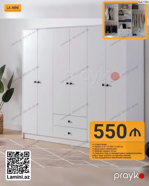 LA Mını 6 qapılı dolab - Model kodu: 1766 - Ölçülər: Dərinlik 47 sm — Bakı