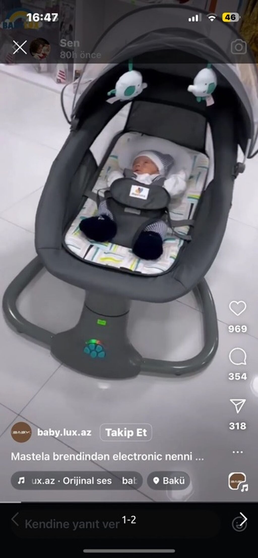 Mastela brendinin elektron beşik-swing kreslosu - Yeni doğulmuşdan — Mebel, Digah