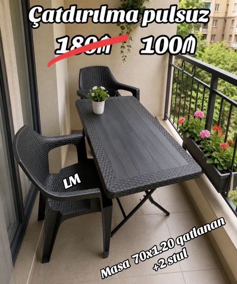 Yeni Plastik masa dəsti _*Qatlanan masa+2 Stul*_ *Qiymət — Bakı