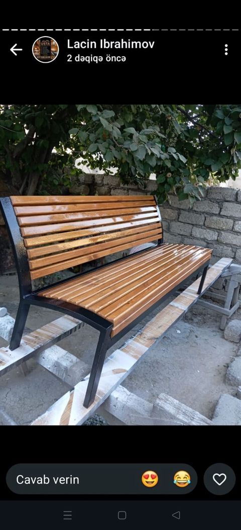 Metal karkaslı taxta skamya - İstifadə sahəsi: həyət, bağ, park — Digah