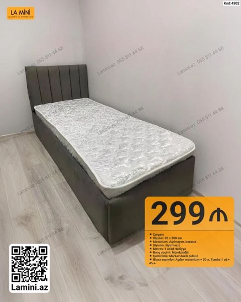 Məhsul: Çarpayı (tək nəfərlik) - Ölçü: 90 200 sm - Mexanizm — Bakı
