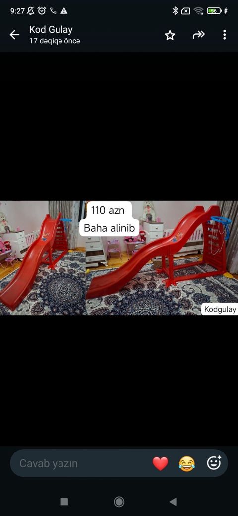Uşaq sürüşkəni – qırmızı rəngdə, ev və ya bağ üçün uyğundur. Sabit — Gəncə