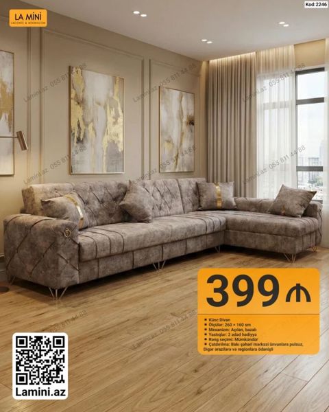 La Mini – Künc Divan (Kod: 2246) - Ölçü: 260 160 sm - Mexanizm — Bakı