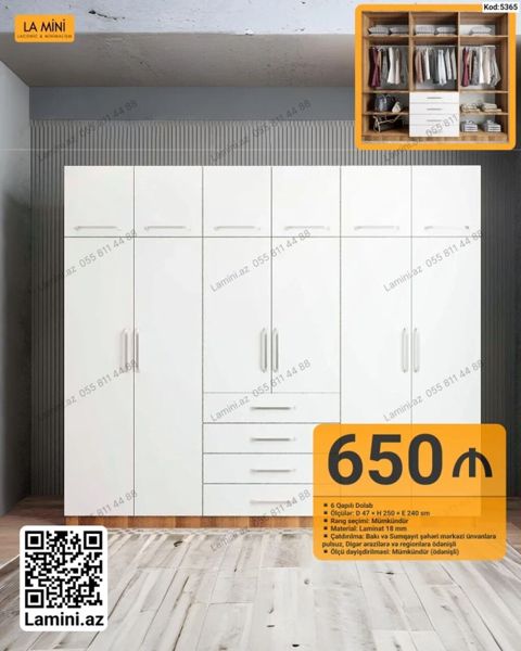 Məhsul: 6 qapılı dolab (Kod: 5365) - Ölçü: Eni 47 sm Hündürlük 250 — Bakı