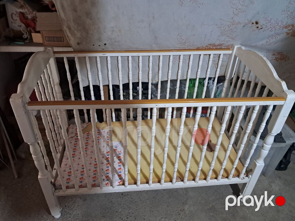 Ağ rəngli taxta beşik - Material: möhkəm taxta, dairəvi frezəli — Mebel, Masazır (4)