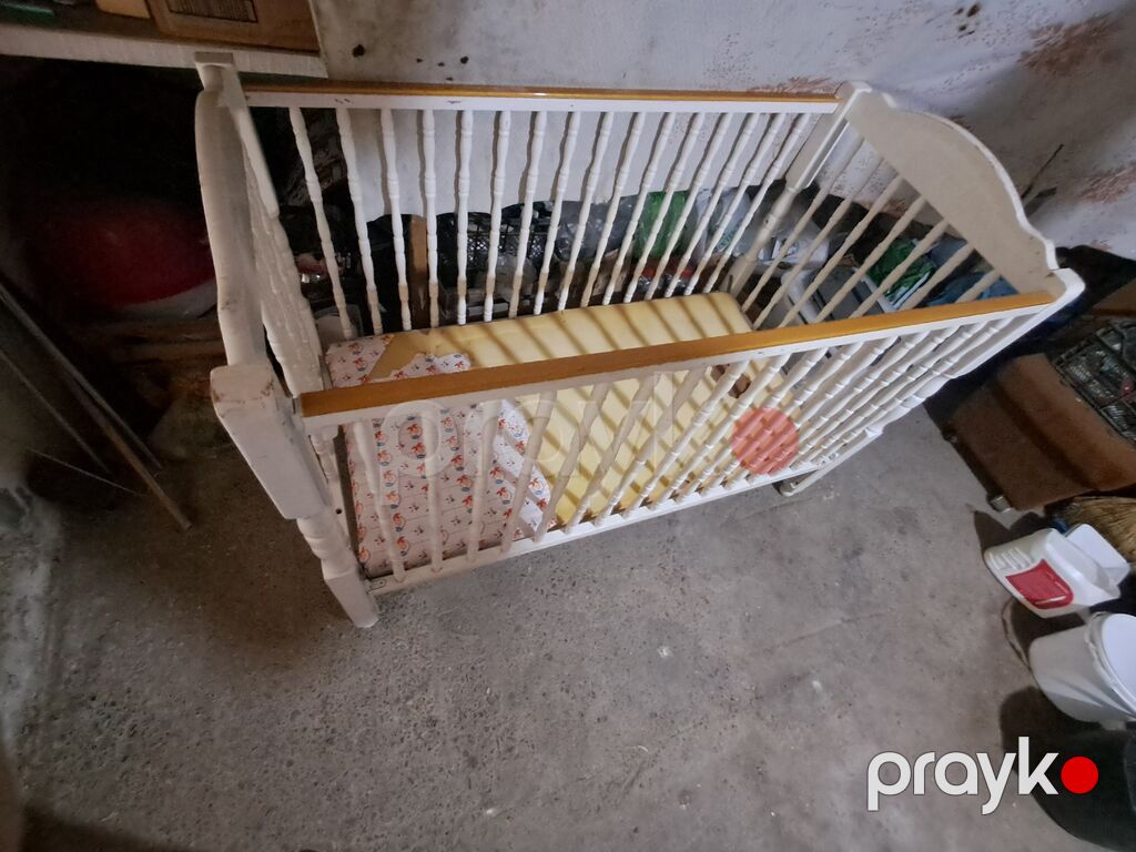 Ağ rəngli taxta beşik - Material: möhkəm taxta, dairəvi frezəli — Mebel, Masazır (5)