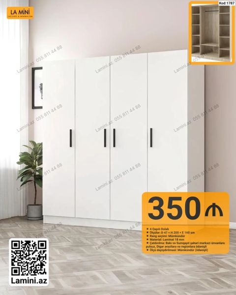 4 qapılı dolab – Kod: 1787 - Ölçülər: D 47 H 200 E 160 sm - Rəng — Bakı