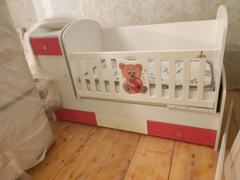 Uşaq beşiyi – yan dolablı və aşağı çekmecəli model - Rəng: ağ və — Mebel, Digah (2)