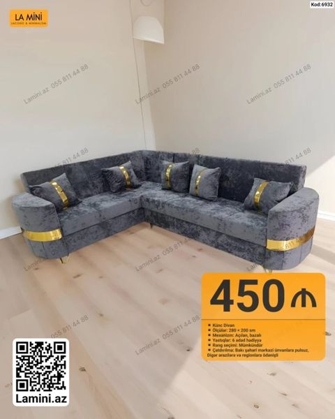 Künc divan – La Mini (Kod: 6932) - Ölçülər: 280 200 sm - Mexanizm