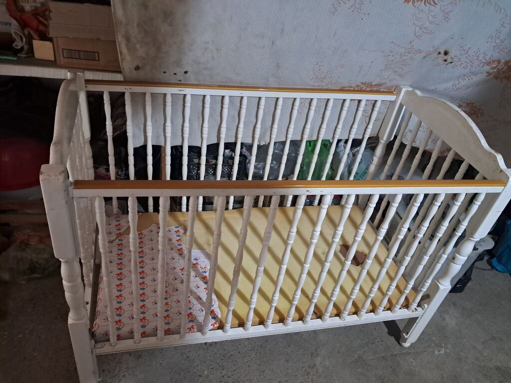 Ağ rəngli taxta beşik - Material: möhkəm taxta, dairəvi frezəli — Mebel, Masazır (6)