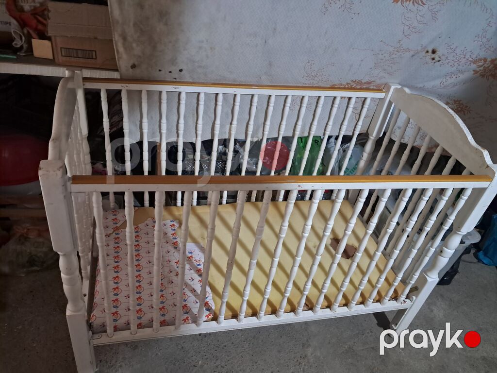 Ağ rəngli taxta beşik - Material: möhkəm taxta, dairəvi frezəli — Mebel, Masazır (6)