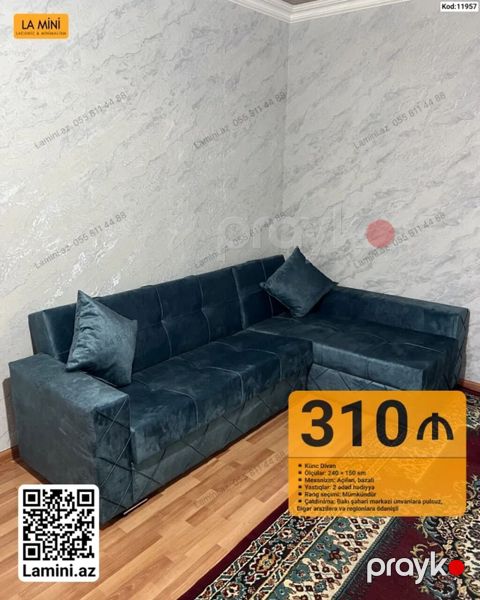 Məhsul: Künc divan Xüsusiyyətlər: - Ölçülər: 240 150 sm - Mexanizm — Bakı