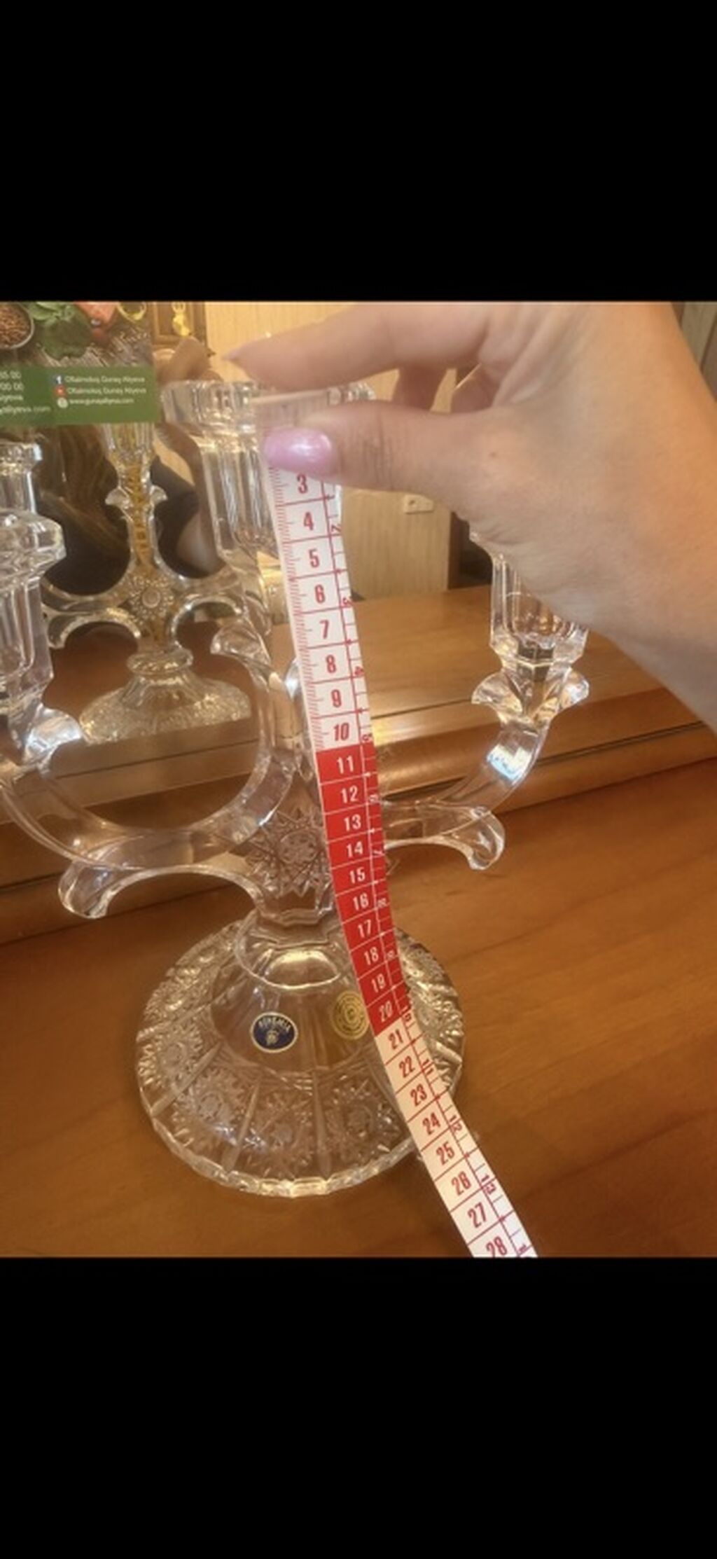 3 şamlıq kristal şamdan - Material: qalın, şəffaf kəsimli kristal — Mallar, Bakı (3)