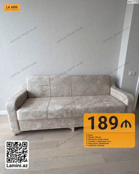 Məhsul: Divan (Kod: 12136) - Ölçü: 200 sm - Mexanizm: Açılan, bazalı — Bakı