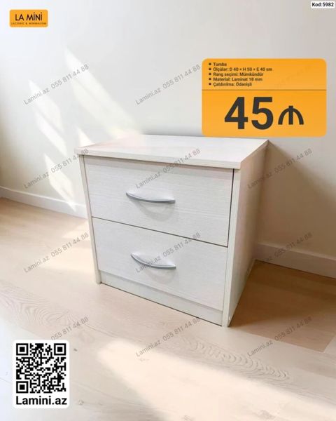 Tumba – 2 çekmecəli model - Ölçülər: D 40 H 50 E 40 sm - Rəng — Bakı