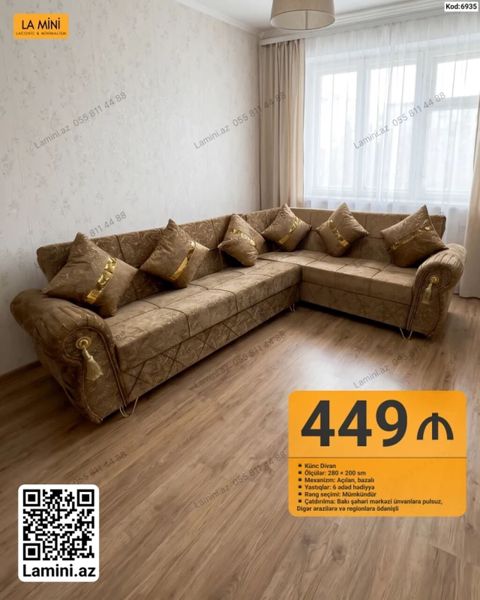 Künc divan – model kodu: 6935 - Ölçülər: 280 200 sm - Mexanizm