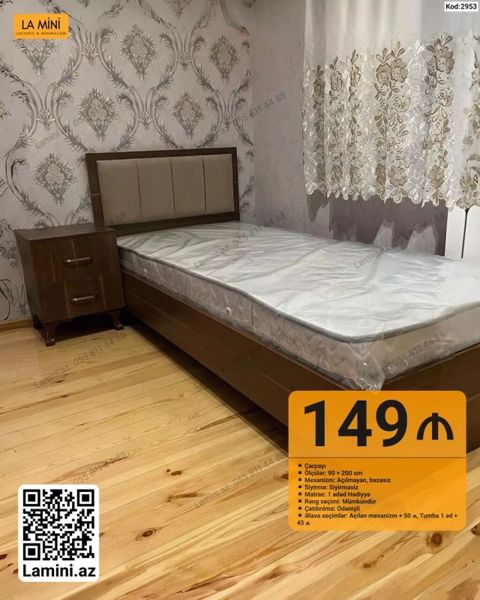 LA Mını tək nəfərlik çarpayı dəsti - Ölçü: 90 200 sm - Mexanizm — Bakı