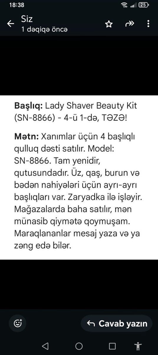 Epilyator Lady shaver — Şəxsi əşyalar, Lənkəran (12)