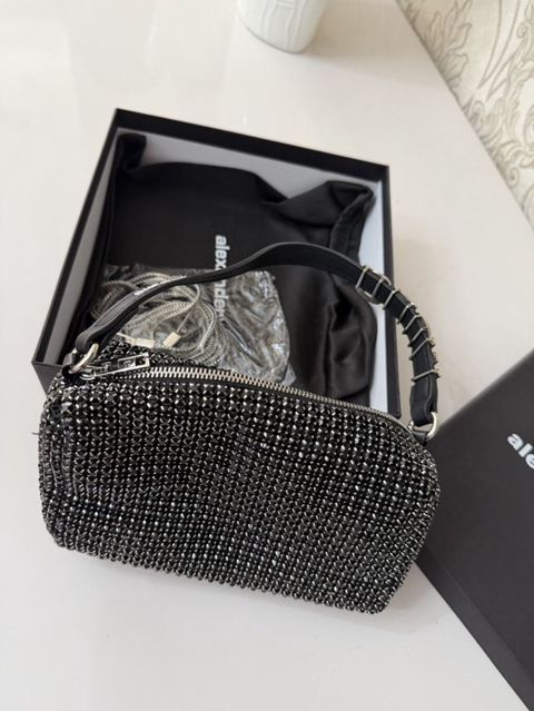 Alexander Wang miniatür çanta – kristal daşlarla bəzədilmiş, qara — Bakı