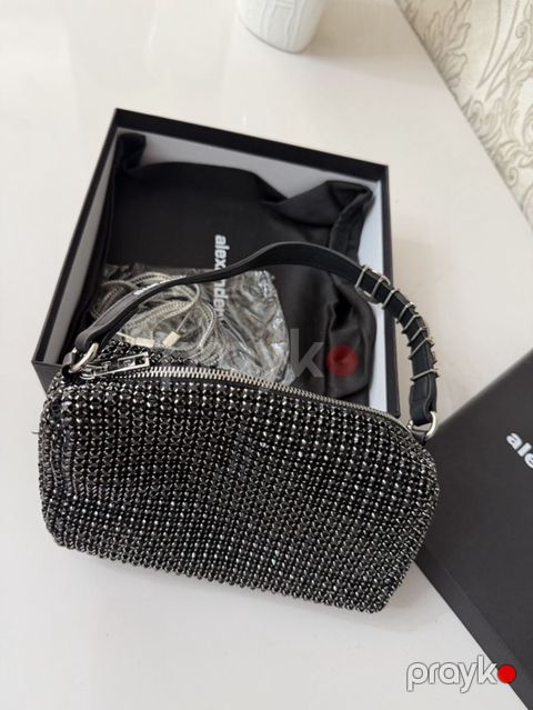Alexander Wang miniatür çanta – kristal daşlarla bəzədilmiş, qara — Bakı