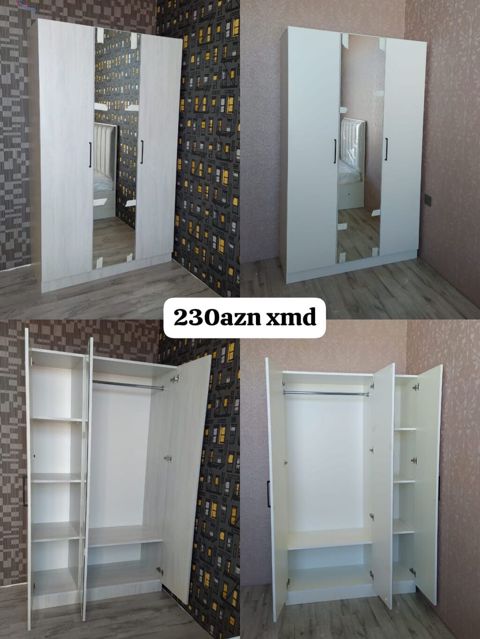 3 qapılı paltar şkafı - Ön hissədə tam boy güzgü (orta qapıda) - İki — Bakı