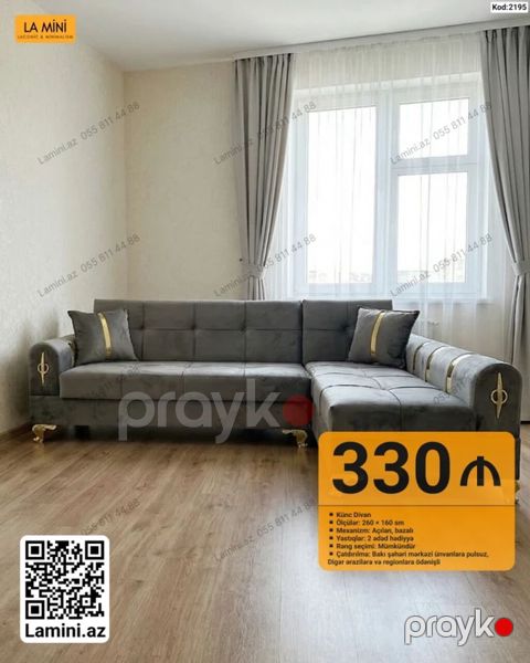 Künc divan – Kod: 2195 - Ölçülər: 260 160 sm - Mexanizm: Açılan — Bakı
