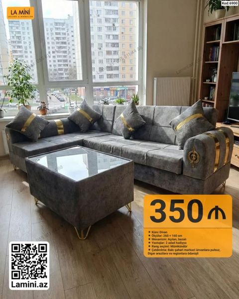 Künc divan dəsti - Model: La Mini, kod 6900 - Ölçü: 260 160 sm