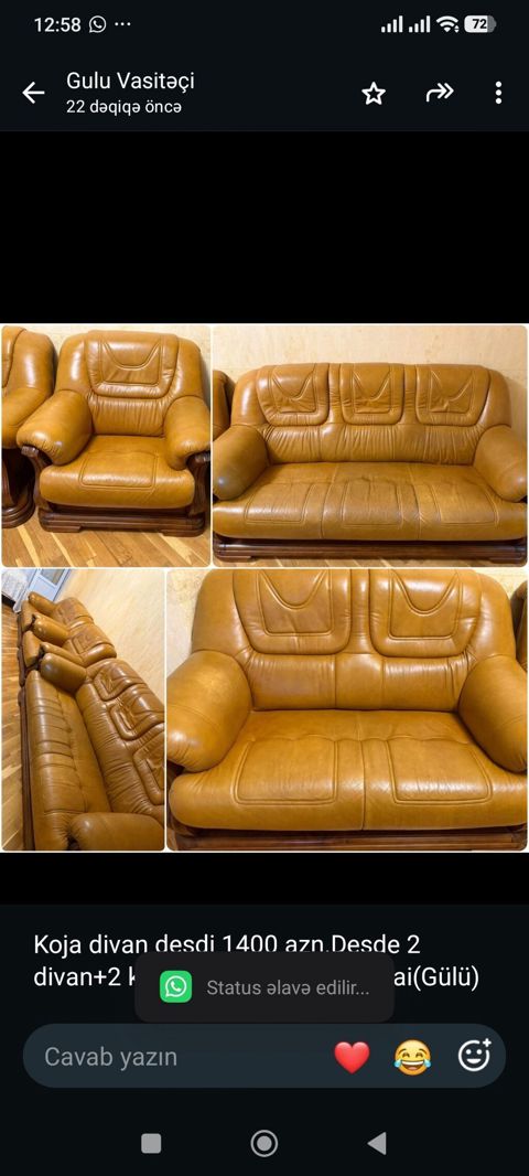 Koja divan desdi 1400 azn.Desde 2 divan+2 kreslo daxildir.unvan — Bakı
