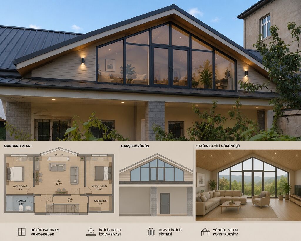 Mansard tipli ev layihəsi – geniş panoram pəncərələr və yüngül metal — Tikinti və təmir, Mehdiabad (3)