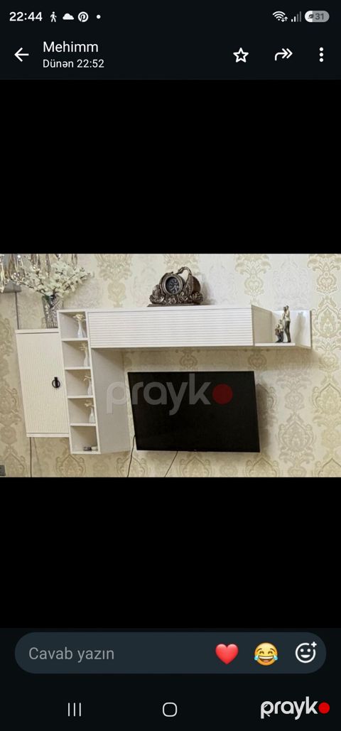 Divar üçün TV modulu və rəf sistemi - Rəng: ağ, xətli dekor panel