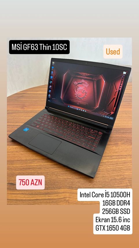 MSI GF63 Thin 10SC – oyun və gündəlik işlər üçün yüngül və güclü — Bakı