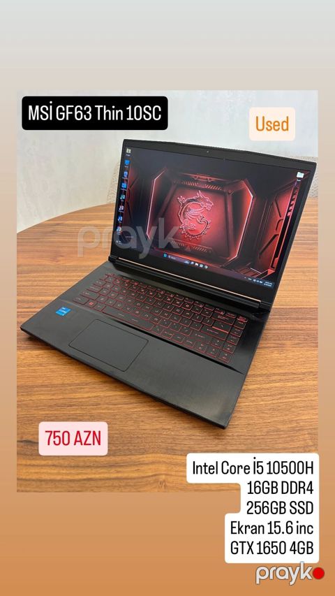 MSI GF63 Thin 10SC – oyun və gündəlik işlər üçün yüngül və güclü — Bakı