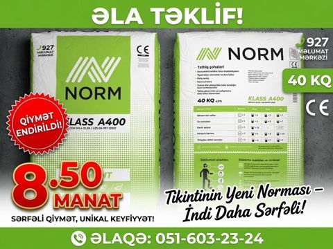Norm Sement, A-klass, Kredit yoxdur, Ödənişli çatdırılma — Bakı
