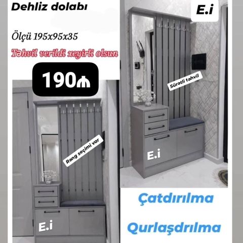 Yeni, 1 qapı, Güzgülü, Boz, Açılan, Düz dolab — Bakı