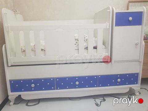 Uşaq beşiyi – kombinə edilmiş model - Rəng: ağ və mavi - Yanları